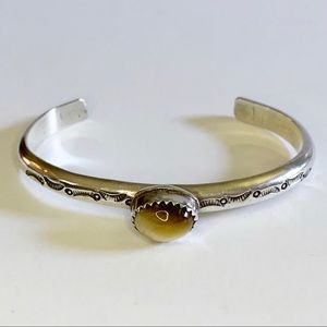 Petite Navajo JB Sterling Cats Eye Cuff Bracelet